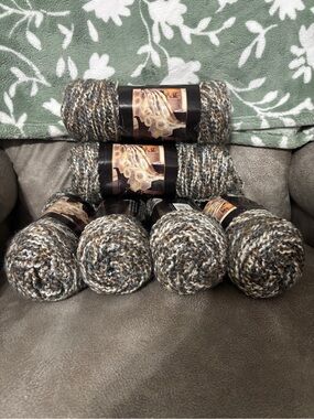 Lion Brand Yarn in Gray, Cream & Brown - 6 rolls